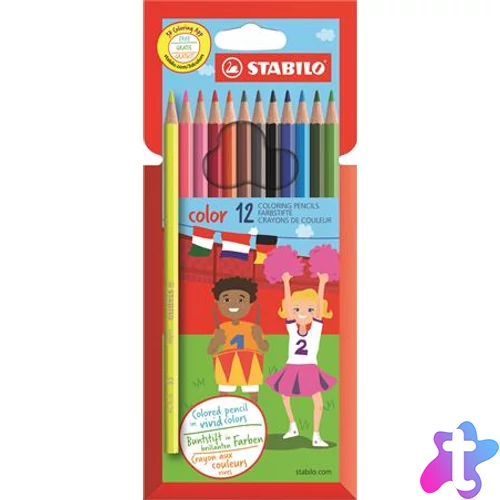 Színes ceruza készlet, hatszögletű, STABILO "Color", 12 különböző szín