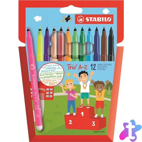 Filctoll készlet, 0,7 mm, STABILO "Trio A-Z", 12 különböző szín