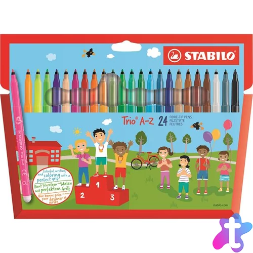Filctoll készlet, 0,7 mm, STABILO "Trio A-Z", 24 különböző szín
