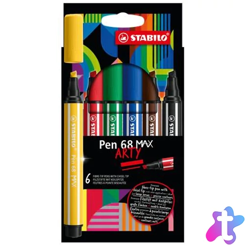 Filctoll készlet, 1-5 mm, vágott hegy, STABILO "Pen 68 MAX", 6 különböző szín