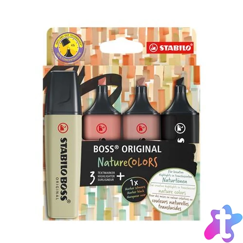 Szövegkiemelő készlet, 2-5 mm, STABILO "BOSS original NatureCOLORS", 4 különböző szín