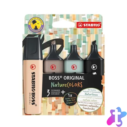 Szövegkiemelő készlet, 2-5 mm, STABILO "BOSS original NatureCOLORS", 4 különböző szín