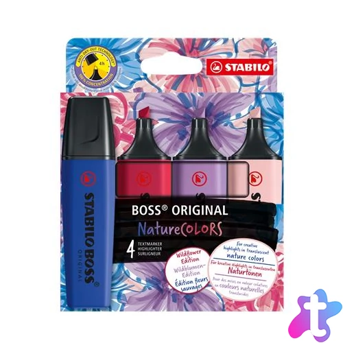 Szövegkiemelő készlet, 2-5 mm, STABILO "BOSS original NatureCOLORS Wildflowers", 4 különböző szín