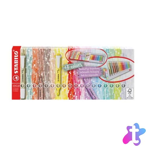 Szövegkiemelő készlet, 1-4 mm, STABILO "Swing Cool", 18 db-os asztali készlet