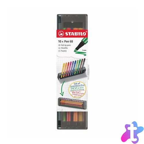 Filctoll készlet, 1 mm, STABILO "Pen 68", 10 db-os asztali készlet