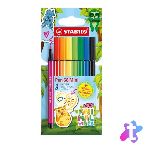Filctoll készlet, 1 mm, STABILO "Pen 68 Mini Animal Vibes", 8 különböző szín