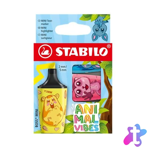Szövegkiemelő készlet, 2-5 mm, STABILO "Boss Mini Animal Vibes", 3 különböző szín