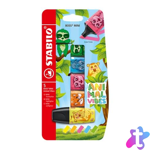 Szövegkiemelő készlet, 2-5 mm, STABILO "Boss Mini Animal Vibes", 5 különböző szín