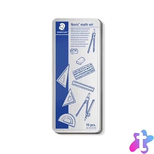 Matematikai készlet, fém dobozban, 10 darabos, vonalzóval, körzővel és kiegészítőkkel, STAEDTLER® "557 10"