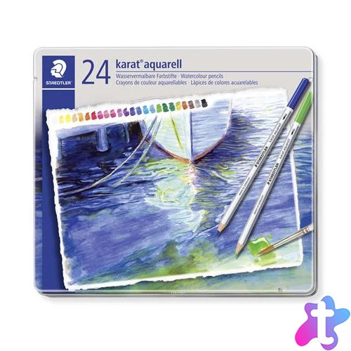 Akvarell ceruza készlet, hatszögletű, fém doboz, STAEDTLER "Karat® aquarell 125", 24 különböző szín