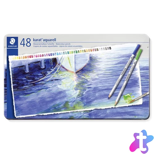 Akvarell ceruza készlet, hatszögletű, fém doboz, STAEDTLER "Karat® aquarell 125", 48 különböző szín
