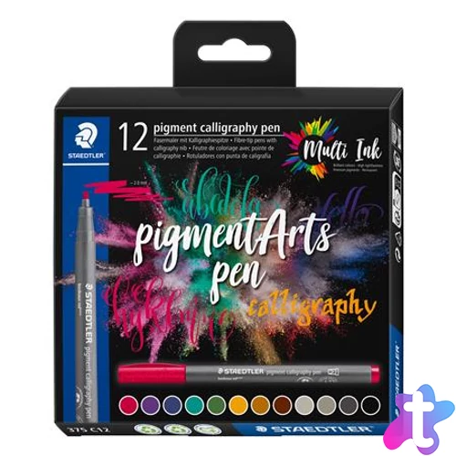 Kalligrafikus filctoll készlet, 2 mm, STAEDTLER "Pigment 375", 12 különböző szín