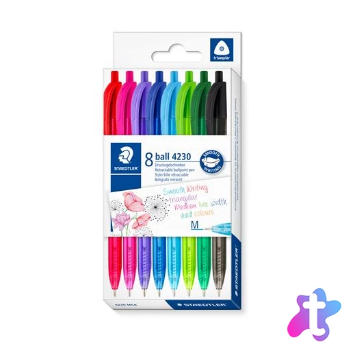 Golyóstoll, 1 mm, nyomógombos, STAEDTLER® "4230 M", 8 különböző szín