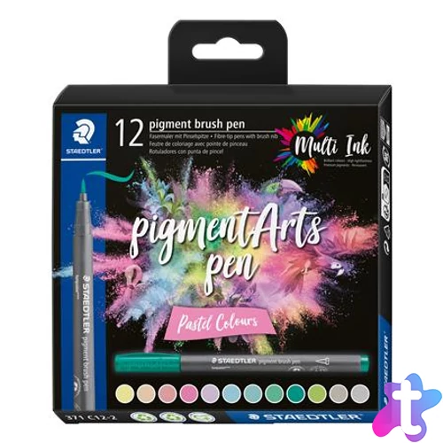 Ecsetirón készlet, STAEDTLER "Pigment brush 371", 12 különböző pasztell szín