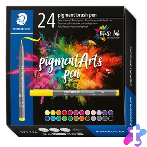 Ecsetirón készlet, STAEDTLER "Pigment brush 371", 24 különböző szín