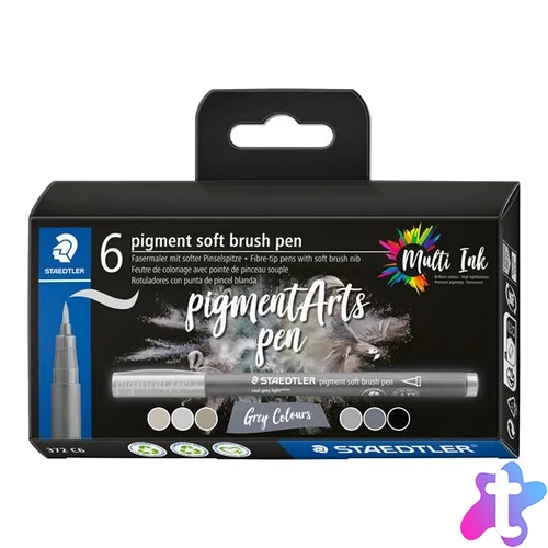 Ecsetirón készlet, STAEDTLER "Pigment 372", 6 különböző fekete és szürke árnyalat
