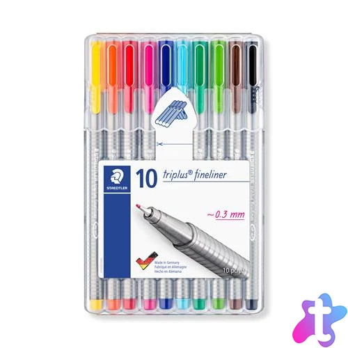 Tűfilc készlet, 0,3 mm, STAEDTLER "Triplus 334", 10 különböző szín