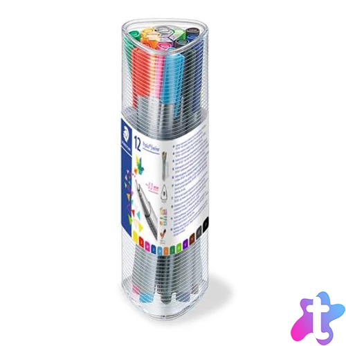 Tűfilc készlet, 0,3 mm, STAEDTLER "Triplus 334", 12 különböző szín