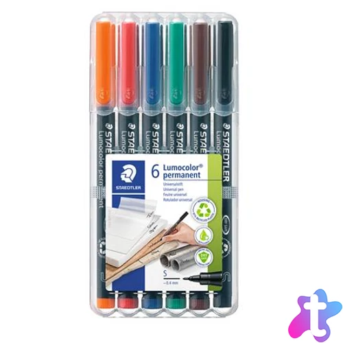 Alkoholos marker készlet, OHP, 0,4 mm, STAEDTLER "Lumocolor® 313 S", 6 különböző szín
