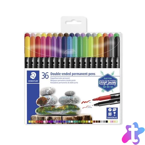 Alkoholos marker készlet, 0,5/3,0 mm, kétvégű, STAEDTLER "3187", 36 különböző szín