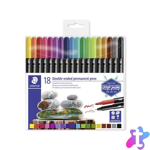 Alkoholos marker készlet, 0,5/3,0 mm, kétvégű, STAEDTLER "3187", 18 különböző szín