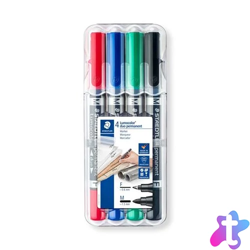 Alkoholos marker készlet, 0,6/1,5 mm, kúpos, kétvégű, STAEDTLER "Lumocolor® duo 348", 4 különböző szín