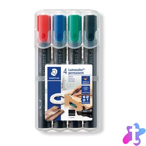Alkoholos marker készlet, 2-5 mm, vágott, STAEDTLER "Lumocolor® 350", 4 különböző szín