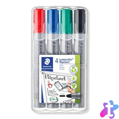 Flipchart marker, 2 mm, kúpos, STAEDTLER "Lumocolor 356", 4 különböző szín