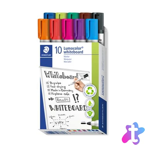 Táblamarker készlet, 2 mm, kúpos, STAEDTLER "Lumocolor® 351", 10 különböző szín