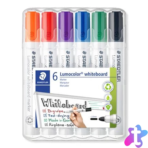 Táblamarker készlet, 2 mm, kúpos, STAEDTLER "Lumocolor® 351", 6 különböző szín