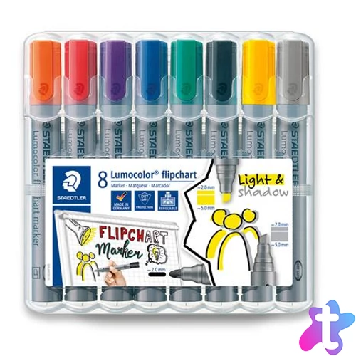 Flipchart marker vegyes készlet, 2/2-5 mm, STAEDTLER "Lumocolor® 356", 8 különböző szín