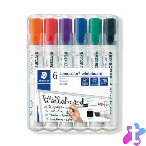 Táblamarker készlet, 2-5 mm, vágott, STAEDTLER "Lumocolor® 351 B", 6 különböző szín