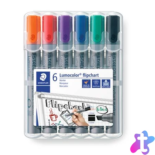 Flipchart marker készlet, 2-5 mm, vágott, STAEDTLER "Lumocolor 356 B", 6 különböző szín