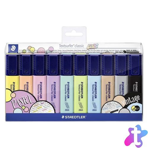 Szövegkiemelő készlet, 1-5 mm, STAEDTLER "Textsurfer Classic Pastel 364 C", 10 különböző szín
