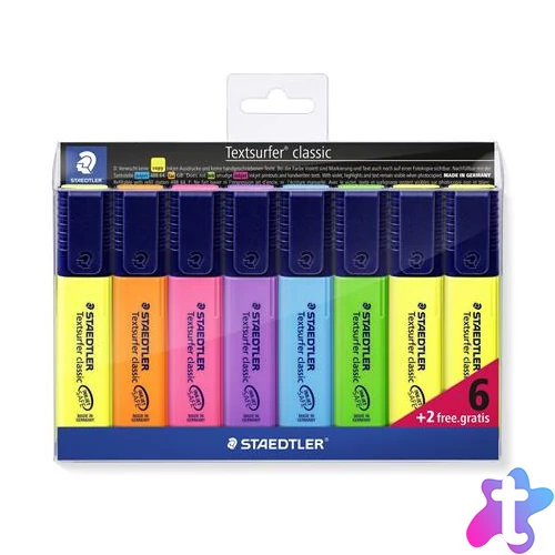 Szövegkiemelő készlet, 1-5 mm, STAEDTLER "Textsurfer Classic 364", 6+2 különböző szín