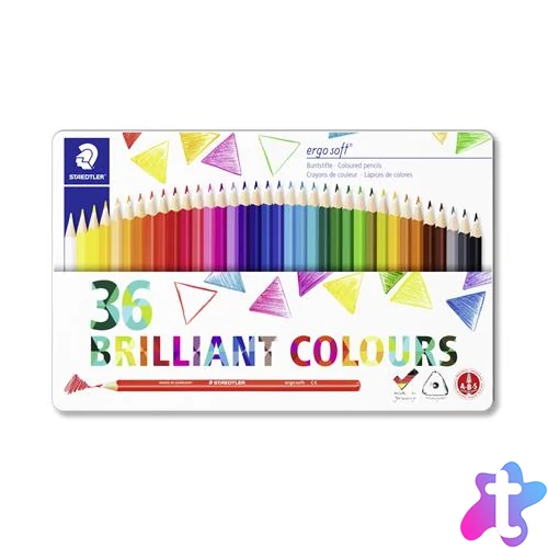 Színes ceruza készlet, háromszögletű, fémdobozos, STAEDTLER "Ergo Soft 157", 36 különböző szín