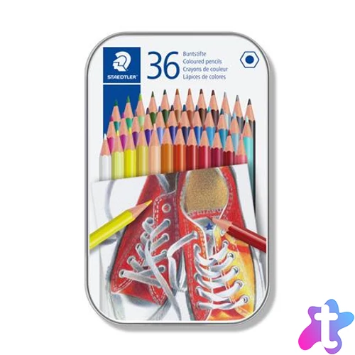Színes ceruza készlet, hatszögletű, fém dobozban, STAEDTLER "175", 36 különböző szín