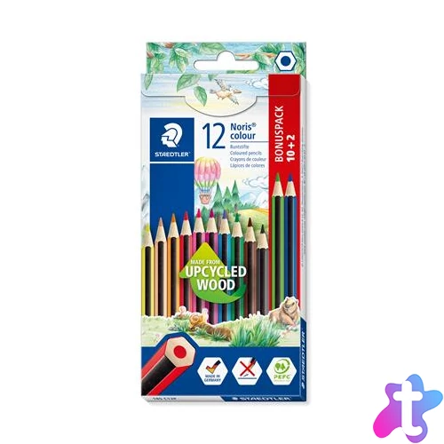 Színes ceruza készlet, hatszögletű, STAEDTLER "Noris Colour 185", 10+2 különböző szín