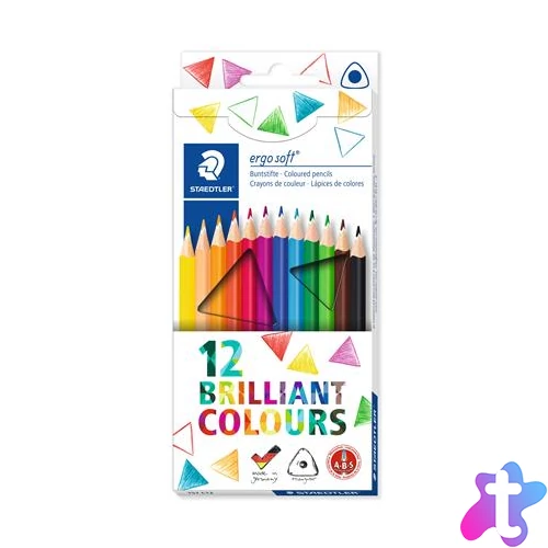 Színes ceruza készlet, háromszögletű, STAEDTLER "Ergo Soft 157", 12 különböző szín