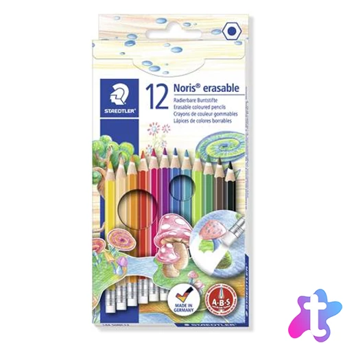 Színes ceruza készlet radírral, hatszögletű, STAEDTLER "Noris Club", 12 különböző szín