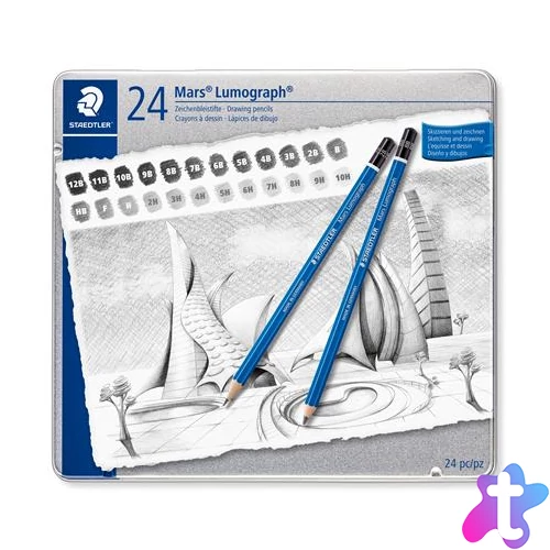 Grafitceruza készlet, fém doboz, hatszögletű, STAEDTLER "Mars® Lumograph® 100", 24 különböző keménység