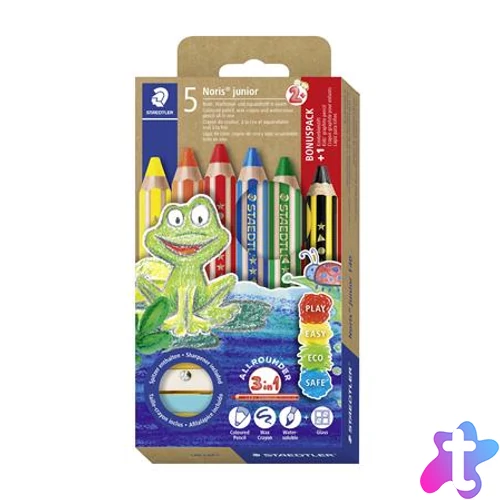 Színes ceruza készlet, grafitceruzával, hegyezővel,  jumbo, STAEDTLER "Noris® junior 140", 5+1 szín