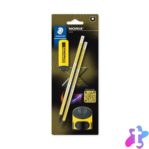 Grafitceruza készlet, hegyezővel, radírral, HB, STAEDTLER "Norix® 181", sárga