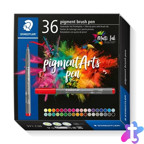 Ecsetirón készlet, STAEDTLER "Pigment brush 371", 36 különböző szín