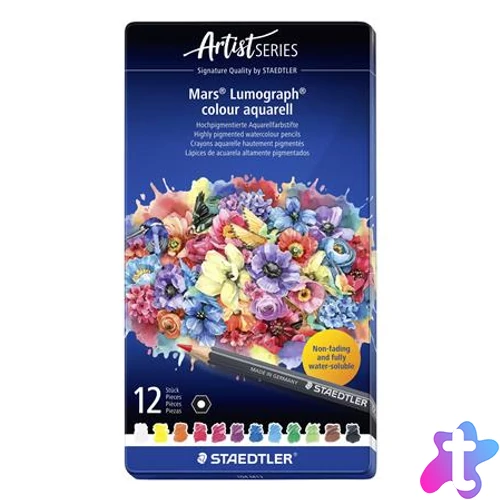 Akvarell színes ceruza készlet, hatszögletű, fémdobozos, STAEDTLER "Mars® Lumograph® 104", 12 különböző szín
