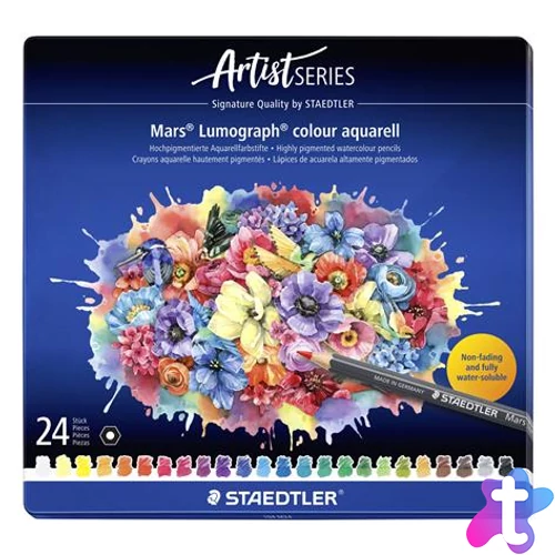 Akvarell színes ceruza készlet, hatszögletű, fémdobozos, STAEDTLER "Mars® Lumograph® 104", 24 különböző szín