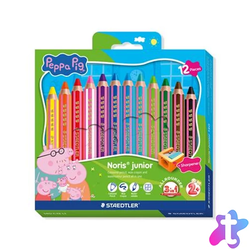 Színes ceruza készlet, hatszögletű, jumbo, STAEDTLER „Noris® junior 140", Peppa malac, 12 szín