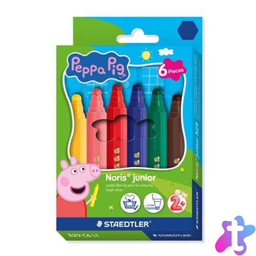Filctoll készlet, 2,5 mm, kimosható, jumbo, STAEDTLER „Noris® junior 329”, Peppa malac, 6 szín
