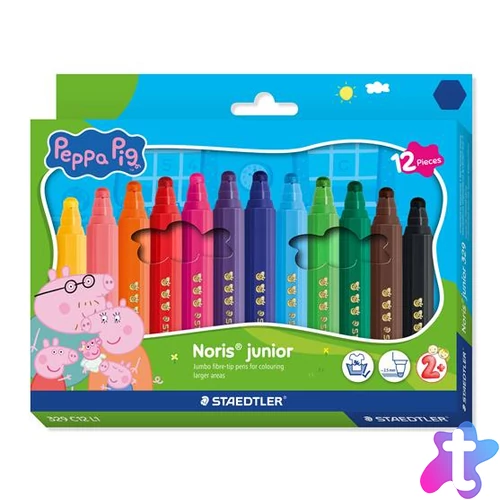 Filctoll készlet, 2,5 mm, kimosható, jumbo, STAEDTLER „Noris® junior 329”, Peppa malac, 12 szín