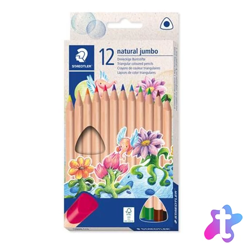 Színes ceruza készlet, háromszögletű, vastag, STAEDTLER "Noris® natural jumbo 1280N", 12 szín